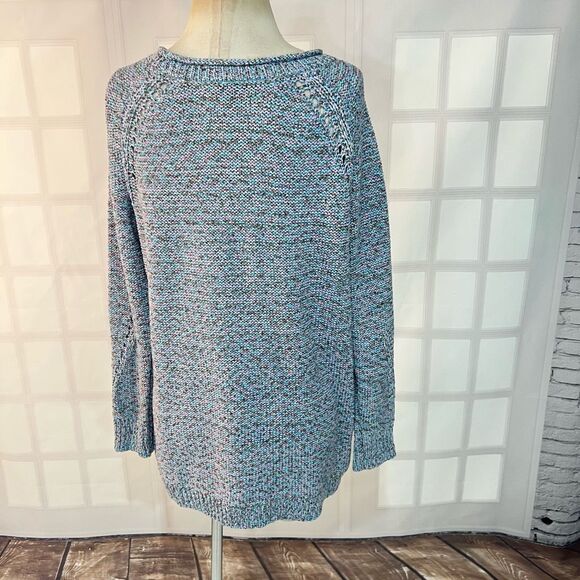 Talbots Blue Multicolor Crew Neck Cotton Blend Knit Long Sleeve Sweater Size OX - Picture 6 of 11